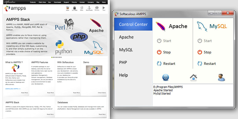 AMPPS homepage and server window