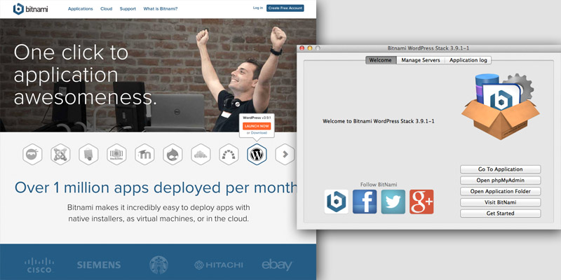 Bitnami homepage and server window